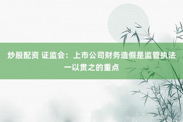 炒股配资 证监会：上市公司财务造假是监管执法一以贯之的重点